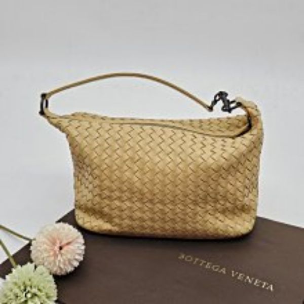 【哈極品】美品《Bottega Veneta BV 米色全皮編織小款肩背包/托特包/手提包》