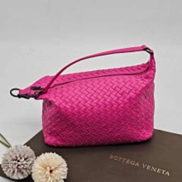 【哈極品】美品《Bottega Veneta BV 桃粉色全皮編織小款肩背包/托特包/手提包》