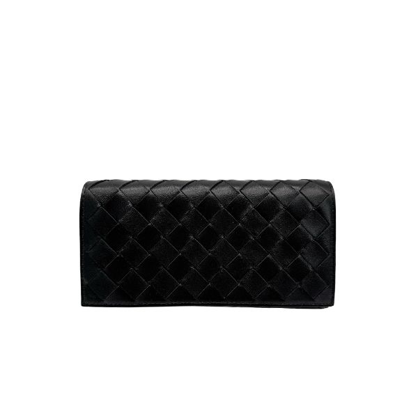 圖片 Bottega Veneta 編織羊皮金扣對折長夾(742936-黑)