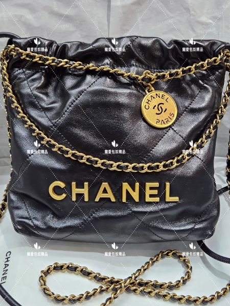 圖片 CHANEL 22mini BAG 黑色金字 金鍊