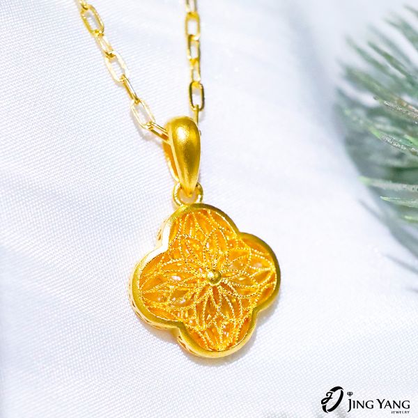 圖片 黃金項鍊-蕾絲四葉草