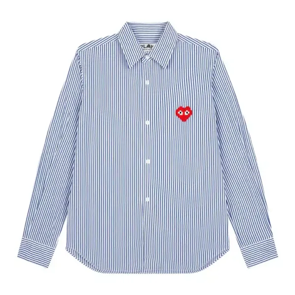 圖片 [現貨] CDG COMME des GARCONS PLAY 馬賽克愛心 直紋 女版襯衫 (M)