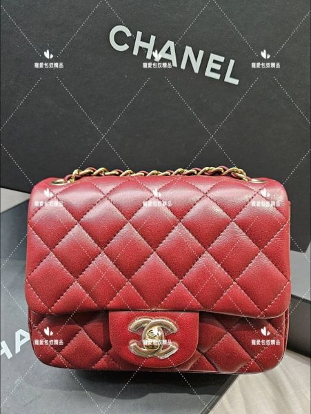 圖片 CHANEL mini cf coco 17 方胖 酒紅淡金