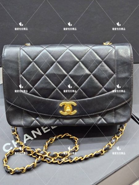 圖片 CHANEL Vintage 黑色小羊皮22cm Diana 黛妃包   