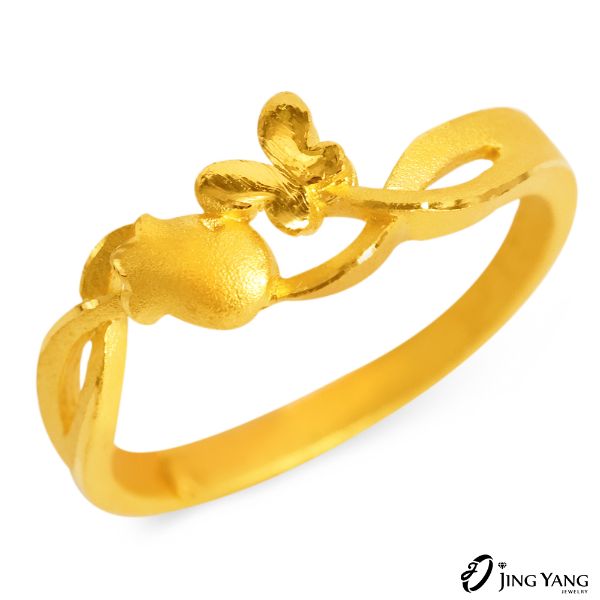 圖片 黃金女戒指-郁金香與蝴蝶