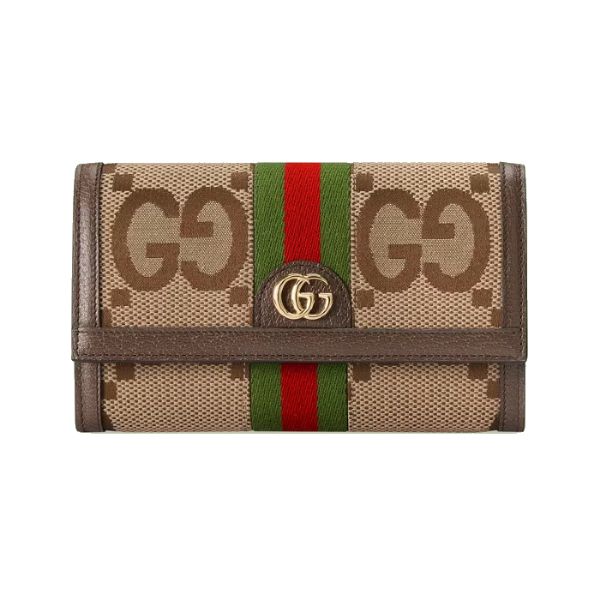 圖片 GUCCI Ophidia jumbo 雙G 米色棕色 按扣長夾 523153UKMDG 2570