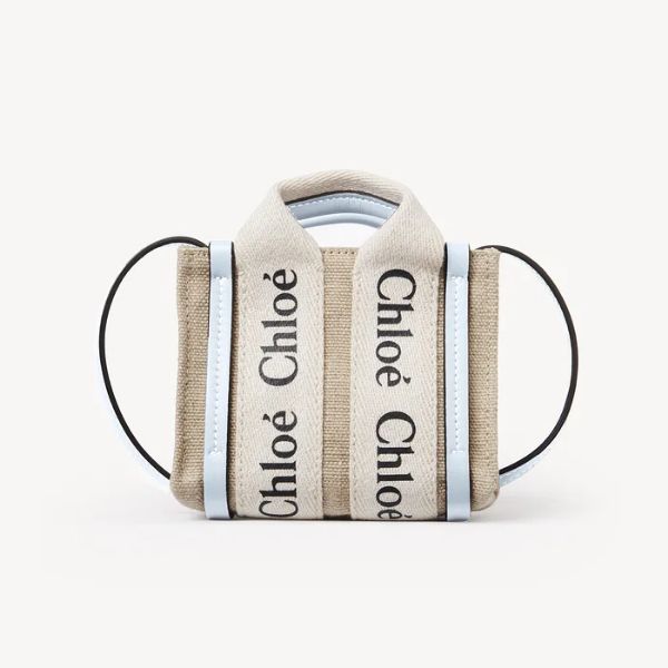 圖片 Chloe蔻依 Woody NANO TOTE 帆布超迷你 斜背包/托特包 淺藍色  CHC22AP235i 2691k