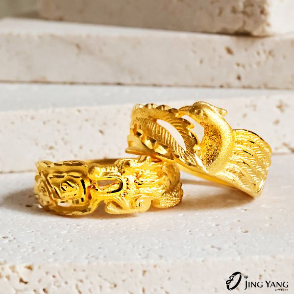 圖片 黃金對戒-龍鳳戒