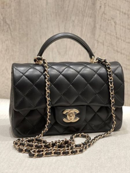 圖片 Chanel AS2431 mini flap bag top handle 提把 CF 黑