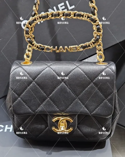 圖片 CHANEL 天使字母手把 黑金 方胖子