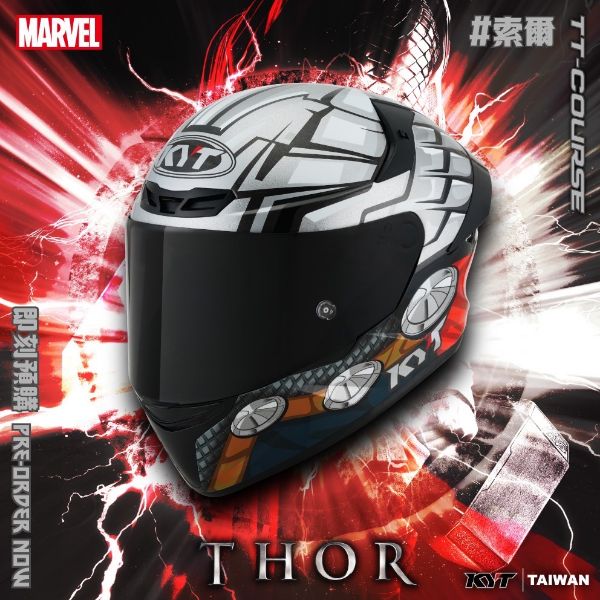 圖片 UPC騎士精品_台中店 KYT TT-COURSE TTC THOR 雷神索爾 漫威聯名 彩繪 量少稀有 安全帽 全罩式安全帽 鏡片快拆