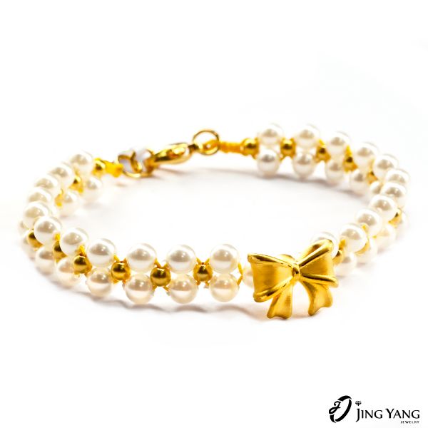 圖片 黃金手鍊-蝴蝶結珍珠手鍊