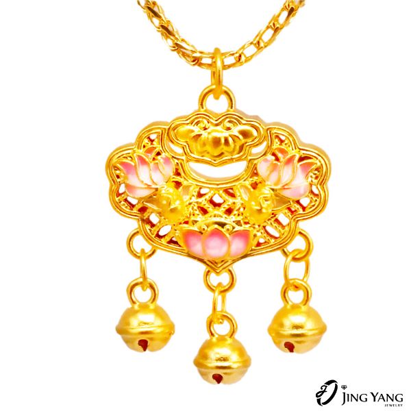 圖片 黃金墜子-福氣蓮花碰鎖