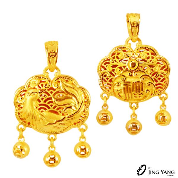 圖片 黃金墜子-福氣鳳凰碰鎖