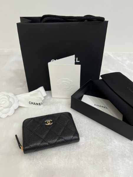 圖片 CHANEL 全新日本購入 經典菱格紋 拉鍊卡包 荔枝牛皮/香檳金扣