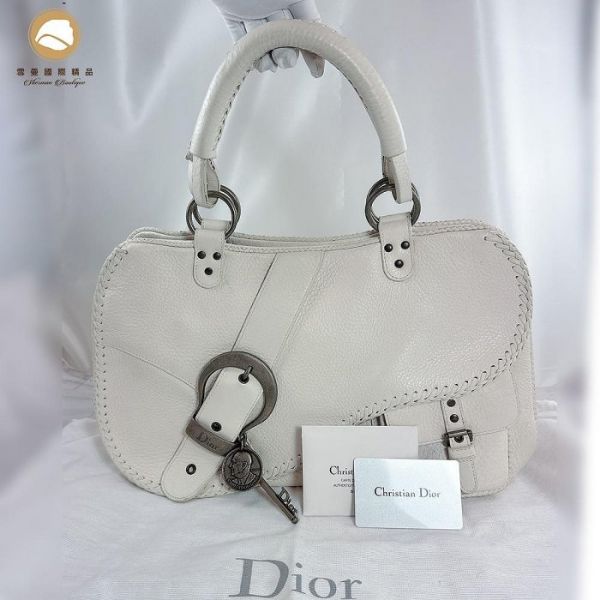 圖片 【雪曼國際精品】Christian Dior 白色牛皮顆粒紋雙層手提/肩背包，二手商品9成新
