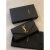 圖片 YSL Saint Laurent 聖羅蘭 經典金扣魚子醬牛皮V字縫線黑色長夾