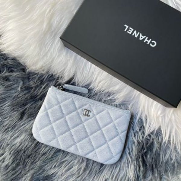 圖片 Chanel 藍紫銀釦荔枝一字拉零錢包