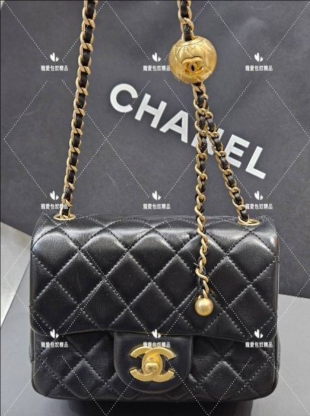 圖片 現貨 Chanel 黑色金球 mini cf mini coco 17cm 羊皮 方胖子