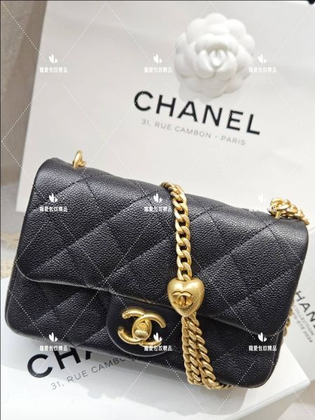 圖片 Chanel 24P 新款 愛心調節釦 mini coco 19cm 荔枝黑金