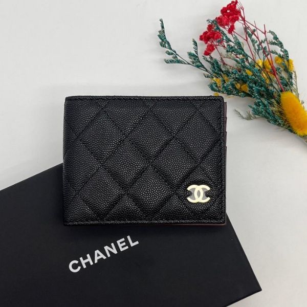 圖片 【哈極品】全新品現貨《CHANEL 香奈兒 黑銀 荔枝皮 二折對開短夾/卡包/皮夾》