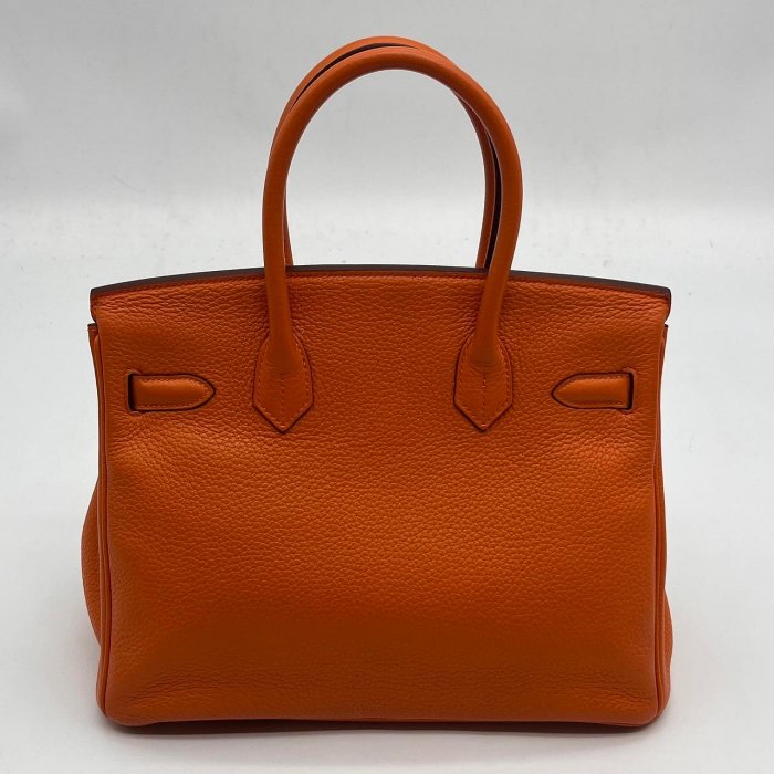 【哈極品】極新品《Hermes 愛馬仕 橘色金扣30公分 BIRKIN柏金包手提包》