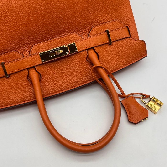 【哈極品】極新品《Hermes 愛馬仕 橘色金扣30公分 BIRKIN柏金包手提包》