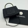 圖片 【哈極品】美品《CHANEL 香奈兒 黑銀荔枝皮紋蟒蛇皮HANDLE中款鍊包/肩背包/斜背包/手提包》