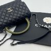 圖片 【哈極品】美品《CHANEL 香奈兒 黑銀荔枝皮紋蟒蛇皮HANDLE中款鍊包/肩背包/斜背包/手提包》