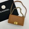 圖片 【哈極品】美品《CHANEL 香奈兒 駝金羊皮菱格25公分boy鍊包/肩背包/斜背包》