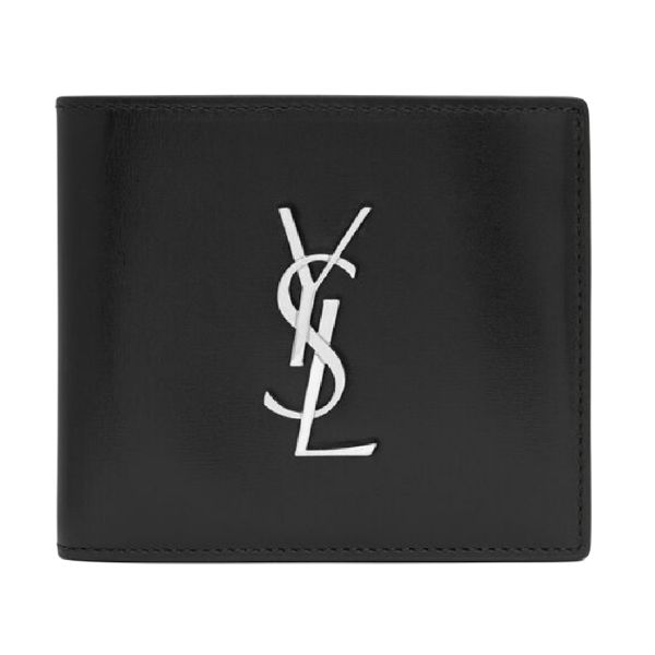 圖片 SAINT LAURENT YSL 聖羅蘭 MONOGRAM滑面金屬LOGO皮革錢包  4532760SX0E 1000