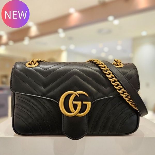 圖片 Gucci 443497 GG Marmont 小款 26公分雙G 金鍊包 黑色《當季專櫃正售★全新商品 》