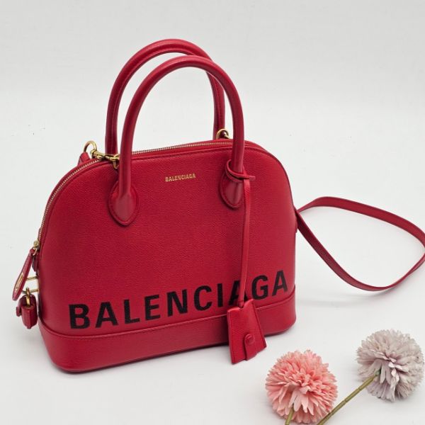 圖片 【哈極品】美品《 Balenciaga 巴黎世家 紅色 全皮 印字 手提包/貝殻包/斜背包/二用包》