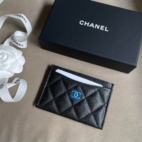 圖片 Chanel 黑銀荔枝皮經典款卡夾