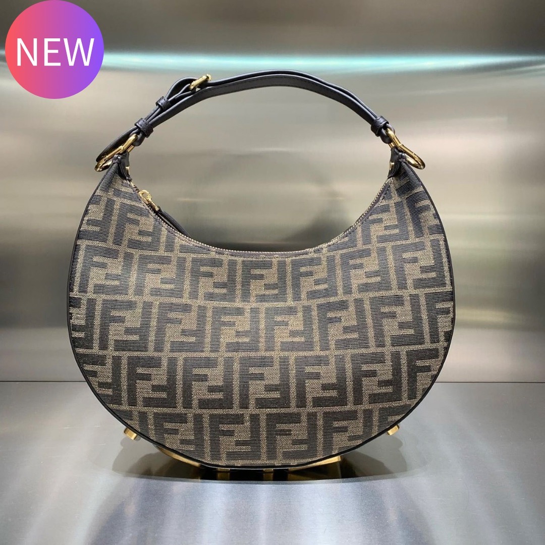 Fendi 8BR798 小款 Fendigraphy FF布料彎月包 棕色《2024季度新品》