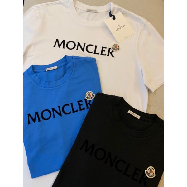 圖片 Moncler 經典絨布字母設計 黑、白、藍色 短袖T恤上衣