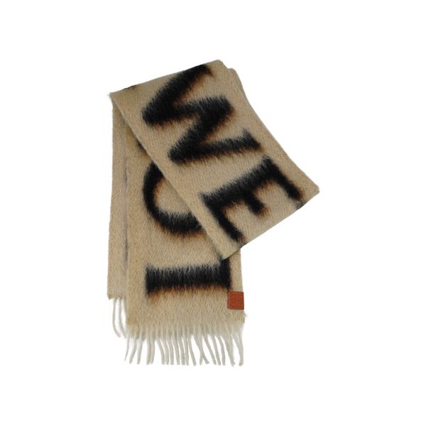 圖片 Loewe 品牌logo馬海毛混羊毛流蘇圍巾(駝/黑)