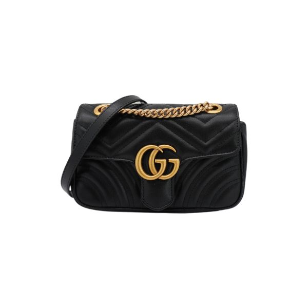 圖片 Gucci Marmont 雙G牛皮掀蓋斜背包-22cm(446744-黑)