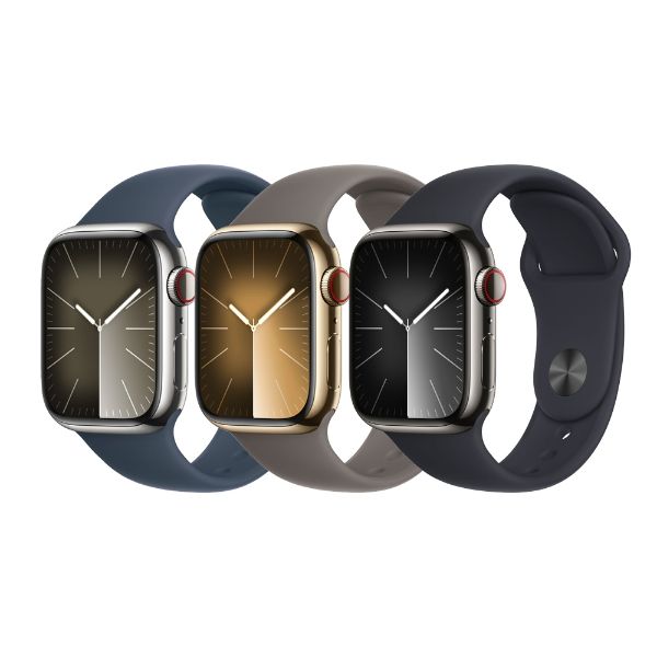 圖片 Apple Watch S9 45mm不鏽鋼+運動型錶帶(行動網路)