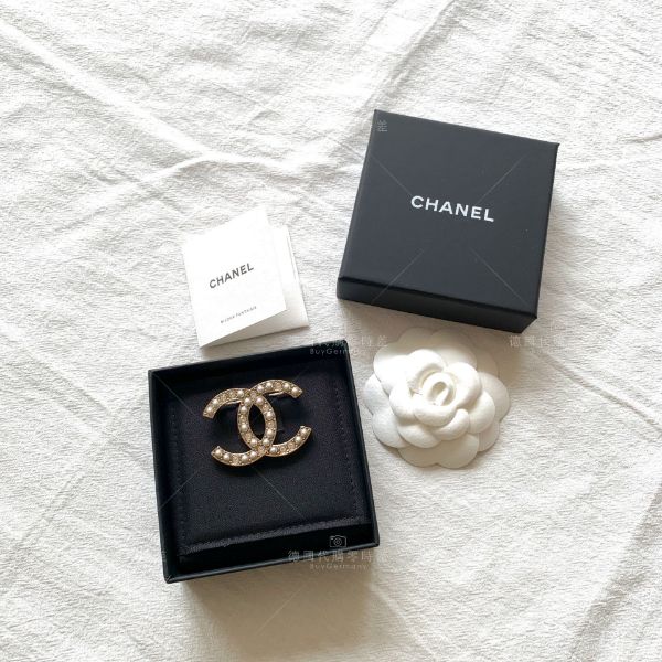 圖片 Chanel 經典CC 水鑽珍珠胸針