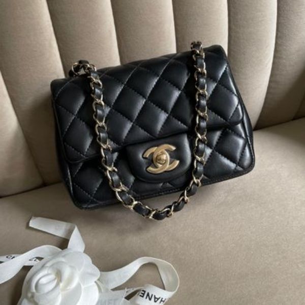圖片 Chanel 黑金羊皮經典款方胖子