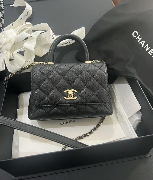 圖片 Chanel 香奈兒 mini coco handle 荔枝皮 手提鍊帶包 黑 