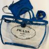 圖片 【哈極品】美品《PRADA 藍邊透明提背二用購物包 /托特包/海灘包》