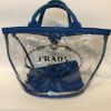 圖片 【哈極品】美品《PRADA 藍邊透明提背二用購物包 /托特包/海灘包》