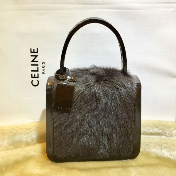 圖片 【哈極品】二手品《Celine 咖啡色馬毛拼皮革 壓克力提把 手提包》