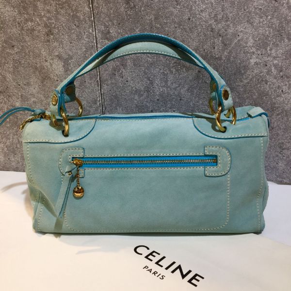 圖片 【哈極品】二手美品《CELINE 水藍色 麂皮 波士頓 手提包》