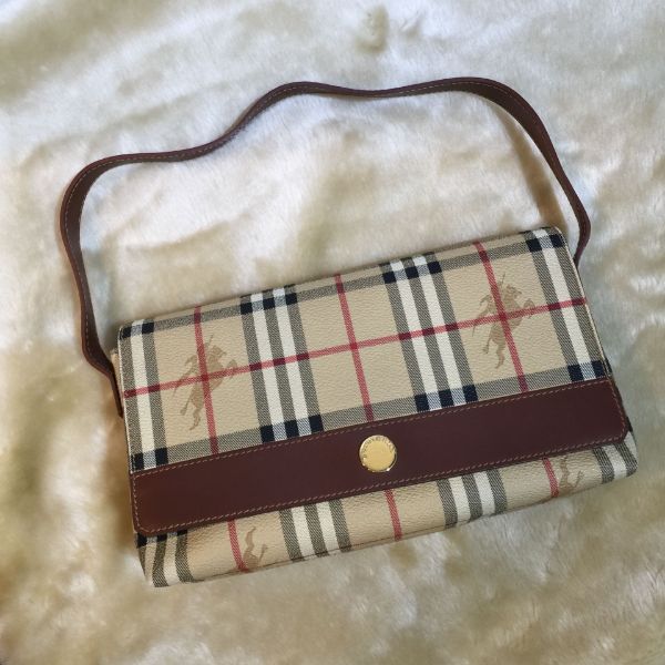 圖片 【哈極品】特價-美品《BURBERRY 經典格紋拼皮革戰馬系列肩背包 /側肩包》