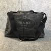 圖片 【哈極品】二手品《PRADA 黑色單寧布 帆布沙灘包 手提包/斜背包/肩背包》