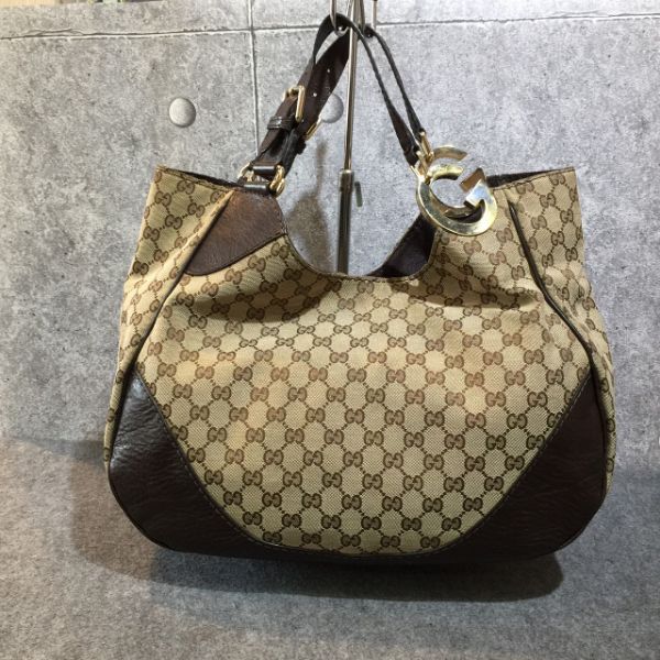 圖片 【哈極品】二手品《GUCCI 古馳 經典緹花布雙G Logo肩背包 /購物包》