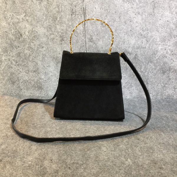 圖片 【哈極品】二手品《SALVATORE FERRAGAMO 黑色 麂皮 凱莉 手提 斜背二用包》